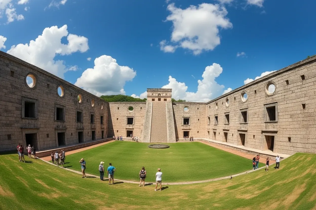 Great Ball Court at Chichen Itza — largest ancient ball court in Mesoamerica at 545 feet long
