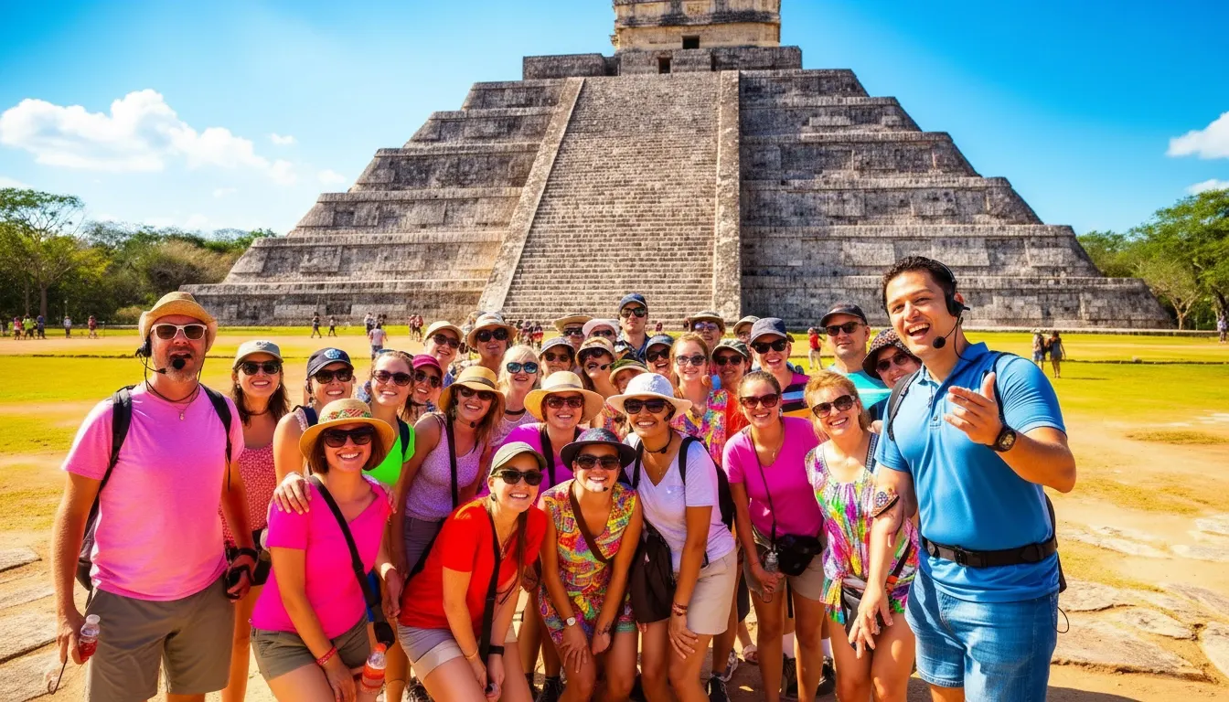 Affordable Chichen Itza budget tour from Cancun with guided group at El Castillo