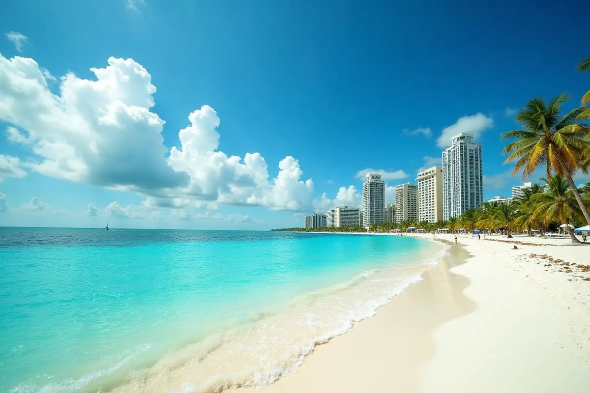 Cancun Hotel Zone beach panorama — departure point for Chichen Itza day tours